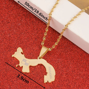 Stainless Steel Panama Map Pendant Necklace