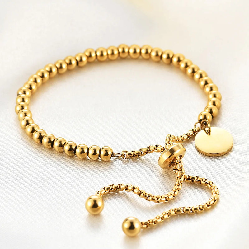 Stainless Steel Round Beads Bracelet for Women Retro Pulseras