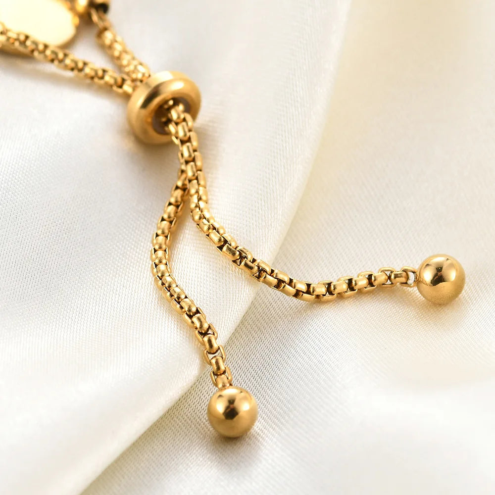 Stainless Steel Round Beads Bracelet for Women Retro Pulseras