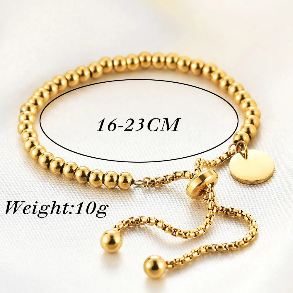 Stainless Steel Round Beads Bracelet for Women Retro Pulseras