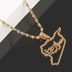 Syria Map Pendant Necklace, Stainless Steel