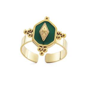 Vintage Green Enamel Plated Geometric Rings for Women