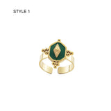 Vintage Green Enamel Plated Geometric Rings for Women