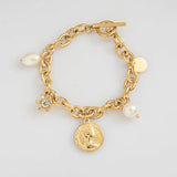 Vintage Star Charm Bracelet Stainless Steel Plated Hammered Coin Bangle