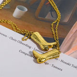 Golden Cowboy Boots Pendant Necklace for Women