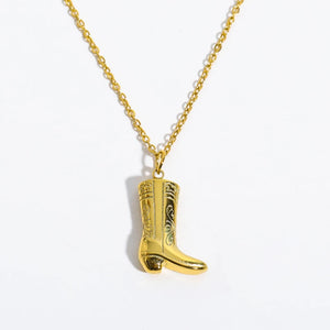 Golden Cowboy Boots Pendant Necklace for Women