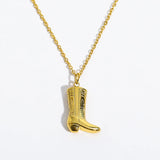 Golden Cowboy Boots Pendant Necklace for Women