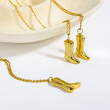 Golden Cowboy Boots Pendant Necklace for Women