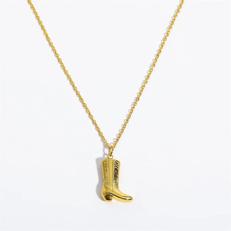 Golden Cowboy Boots Pendant Necklace for Women