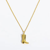Golden Cowboy Boots Pendant Necklace for Women