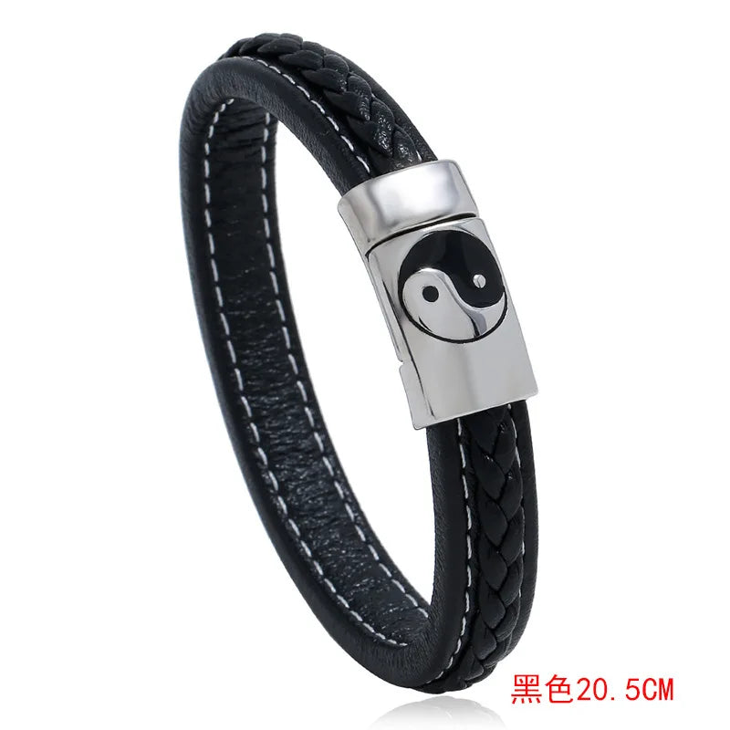 Stainless Steel Gossip Leather Bracelet Retro Woven Men's Jewelry