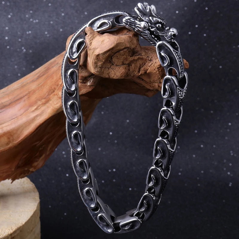 Stainless Steel Gothic Dragon Head Men's Chain Bracelet