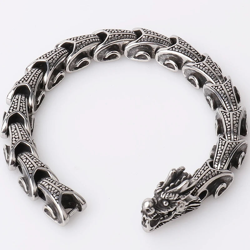 Stainless Steel Gothic Dragon Head Men's Chain Bracelet