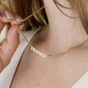 Stainless Steel Gothic Nameplate Necklace 18K Plated Cuban Link Chain