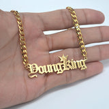 Stainless Steel Gothic Nameplate Necklace 18K Plated Cuban Link Chain