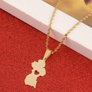 Guyana Map Pendant Necklace Heart Jewelry