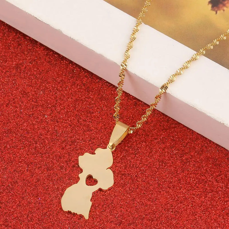 Guyana Map Pendant Necklace Heart Jewelry