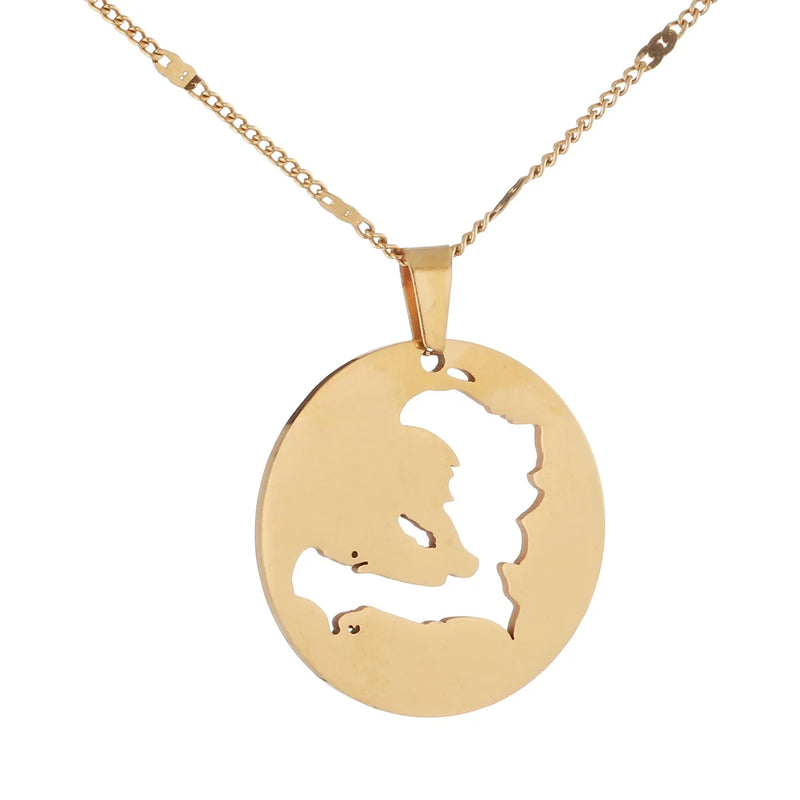 Stainless Steel Haiti Map Pendant Necklace