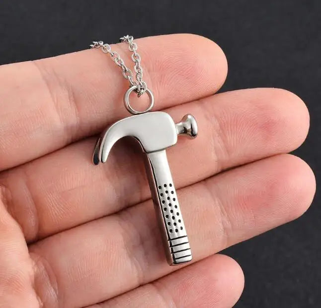 Stainless Steel Hammer Cremation Pendant Locket Keepsake Urn
