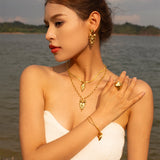 Stainless Steel Hammer Grain Chain Bracelet Women Gift