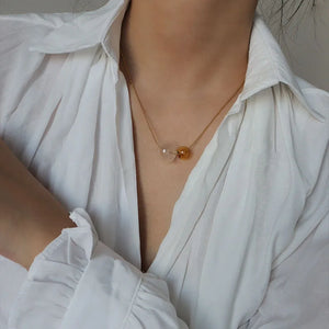 Hand Blown Glass Ball Necklace Yellow Bubbles Choker