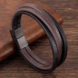 Stainless Steel Jewelry Men Bracelet Brown Leather Male Punk Accessories
