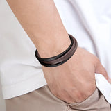 Stainless Steel Jewelry Men Bracelet Brown Leather Male Punk Accessories