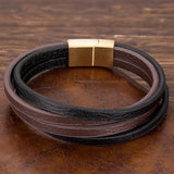 Stainless Steel Jewelry Men Bracelet Brown Leather Male Punk Accessories