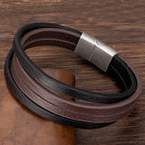 Stainless Steel Jewelry Men Bracelet Brown Leather Male Punk Accessories