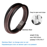 Stainless Steel Jewelry Men Bracelet Brown Leather Male Punk Accessories