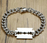 Stainless Steel Oval Chain Bracelet with Razor Blade Charms