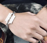 Stainless Steel Oval Chain Bracelet with Razor Blade Charms