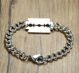 Stainless Steel Oval Chain Bracelet with Razor Blade Charms