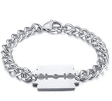 Stainless Steel Oval Chain Bracelet with Razor Blade Charms