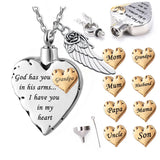 Stainless Steel Heart Ashes Necklace Angel Wing Charm Cremation Jewelry