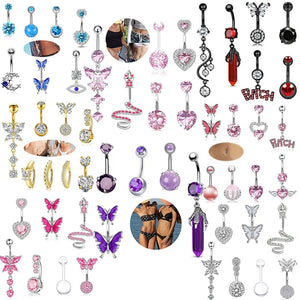 Stainless Steel Heart Belly Piercing Set 14G Butterfly Belly Button Ring Pack