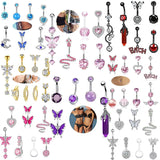 Stainless Steel Heart Belly Piercing Set 14G Butterfly Belly Button Ring Pack