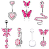 Stainless Steel Heart Belly Piercing Set 14G Butterfly Belly Button Ring