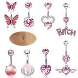Stainless Steel Heart Belly Piercing Set 14G Butterfly Belly Button Ring
