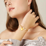 Heart Bracelet, Double Chain Pearl Bracelets for Women Charms Jewelry