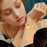 Heart Bracelet, Double Chain Pearl Bracelets for Women Charms Jewelry