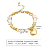Heart Bracelet, Double Chain Pearl Bracelets for Women Charms Jewelry