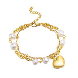 Heart Bracelet, Double Chain Pearl Bracelets for Women Charms Jewelry