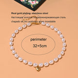 Stainless Steel Heart Choker Simulated Pearl Necklace Party Collar