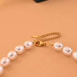 Stainless Steel Heart Choker Simulated Pearl Necklace Party Collar