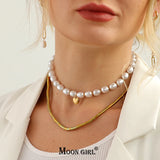 Stainless Steel Heart Choker Simulated Pearl Necklace Party Collar