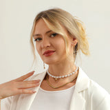 Stainless Steel Heart Choker Simulated Pearl Necklace Party Collar