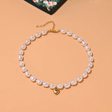 Stainless Steel Heart Choker Simulated Pearl Necklace Party Collar