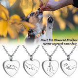 Heart Cremation Urn Necklace - Holding Hands with Pets - Memorial Ashes Pendant