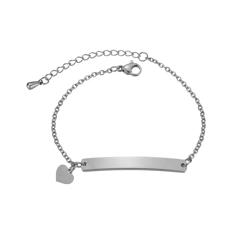 Customizable Heart Engrave Name Stainless Steel Bracelet